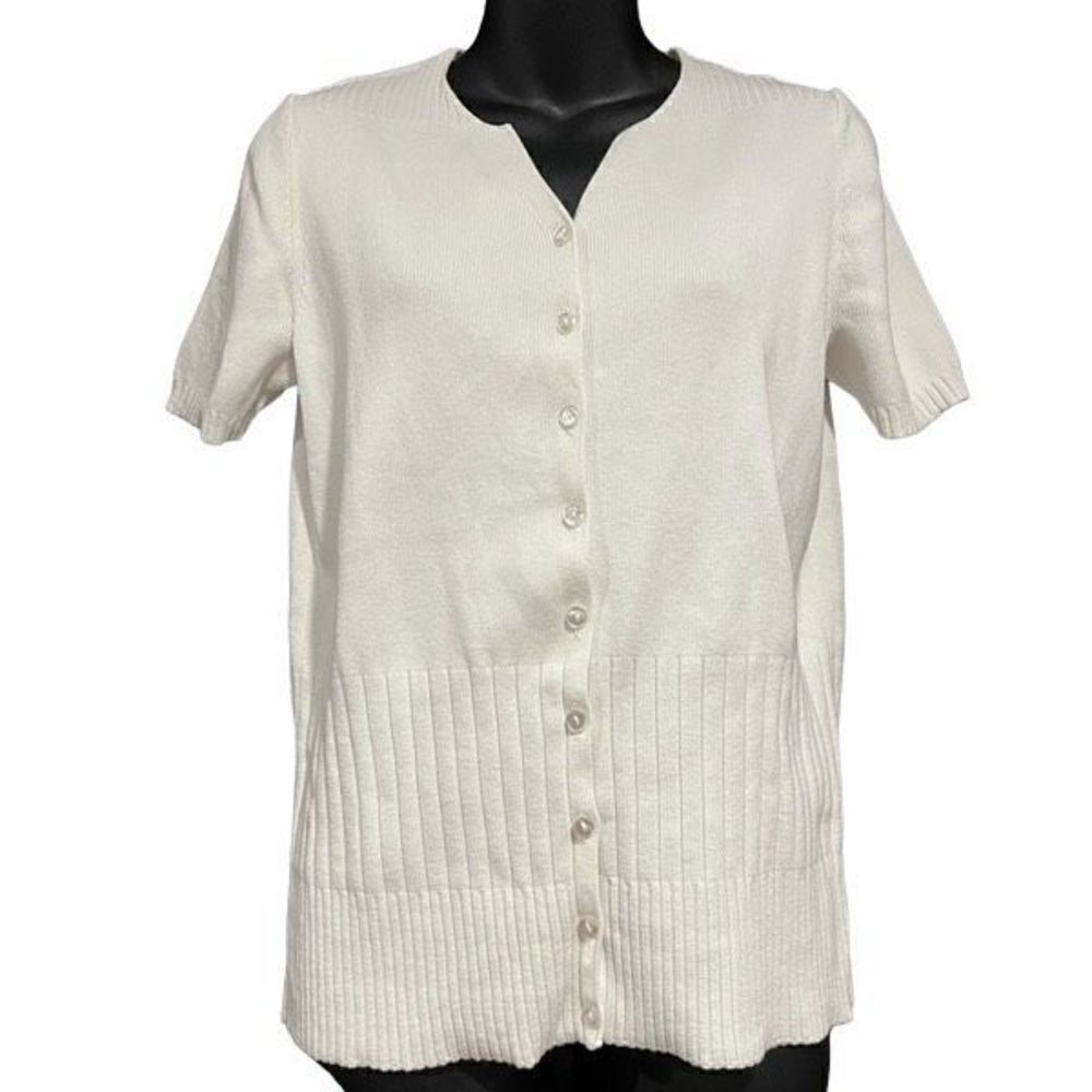Design Assets White Short Sleeved Cardigan Sweater Women’s Small
